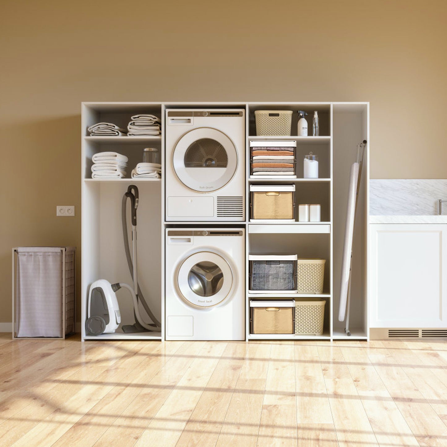 3 Pack Foldable Storage Bin With Lid Stackable Plastic Closet Organizer With Handle Divider Collapsible Drawer Organizer For Toys Clothes