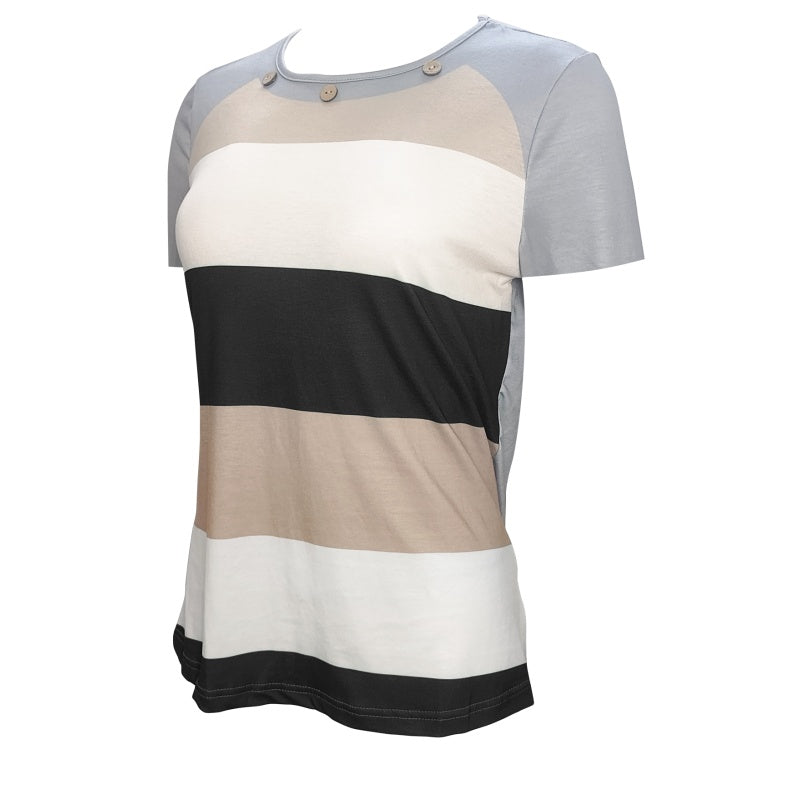 Women's T Shirts Color Block Short Sleeve Tops Casual Summer Tees