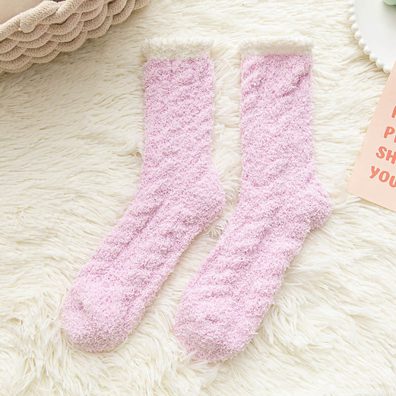 Thickened Thermal Coral Fleece Twist Women's Socks Pile Style Middle Tube