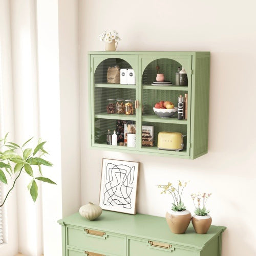 Glass Door Modern Two-door Wall Cabinet, Wall Cabinet With Characteristic Woven Pattern, Green Unavailable Platforms- Temu