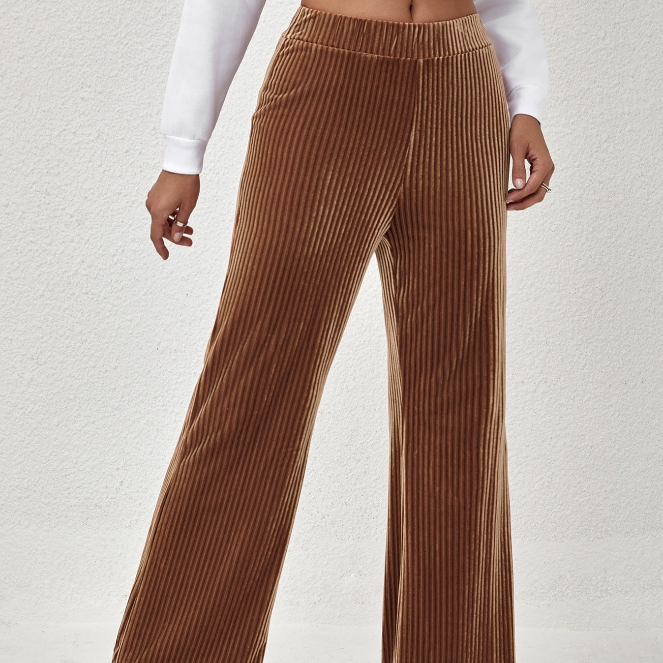 Women's Solid Color High Waisted Flared Fashionable Light Core Fleece Pants