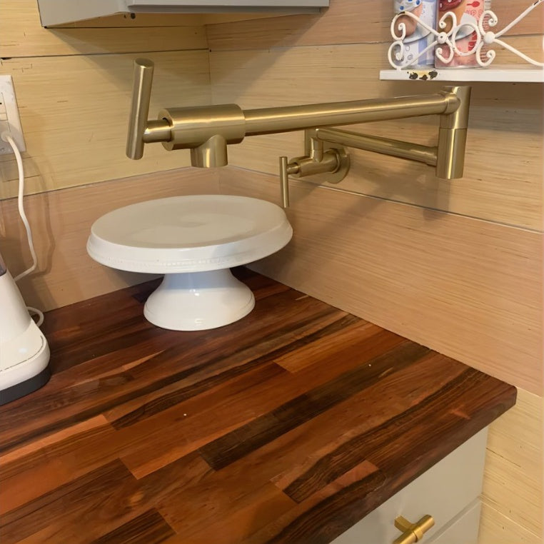 Gold Pot Filler Faucet Wall Mount Kitchen Folding Faucet With Double Joint Swing Arms, Two Handle Design