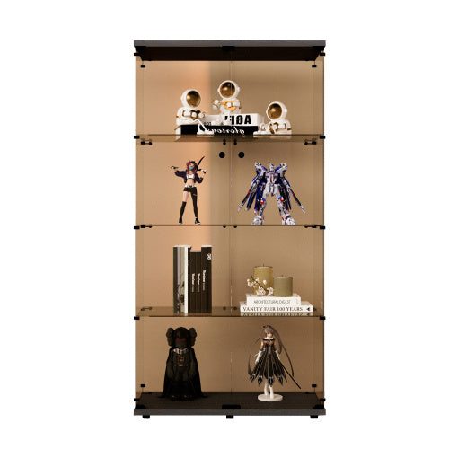 Double Door Tawny Glass Display Cabinet 4 With Door Shelves, Floor-to-ceiling Rare Bookshelf, Suitable For Living Room, Bedroom, Office