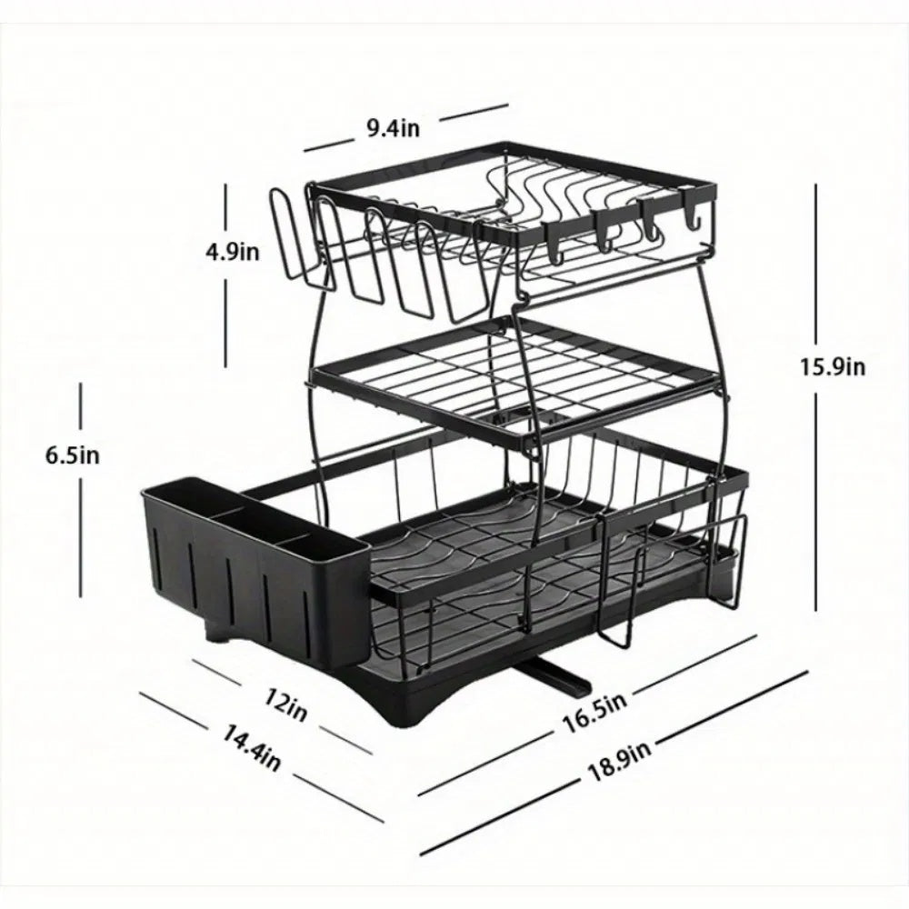 3 Tier Dish Racks For Kitchen Counter - Automatic Drainage Large Dish Drying Rack - Rust Proof Dish Drainers For Kitchen Counter