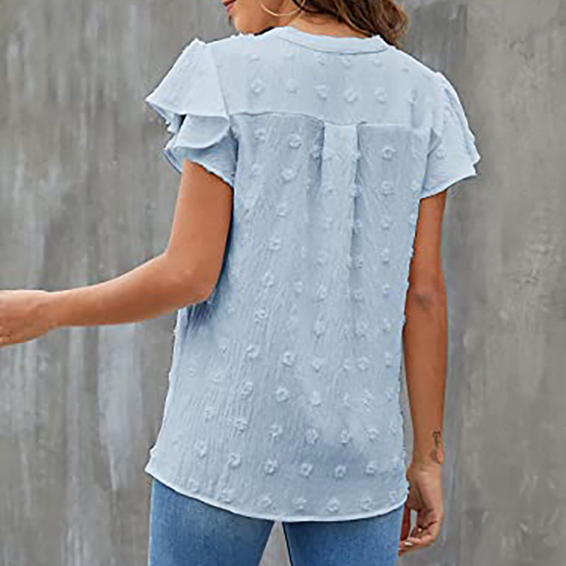 Women's Summer V Neck Ruffle Short Sleeve Blouse Business Office Casual Top Shirts