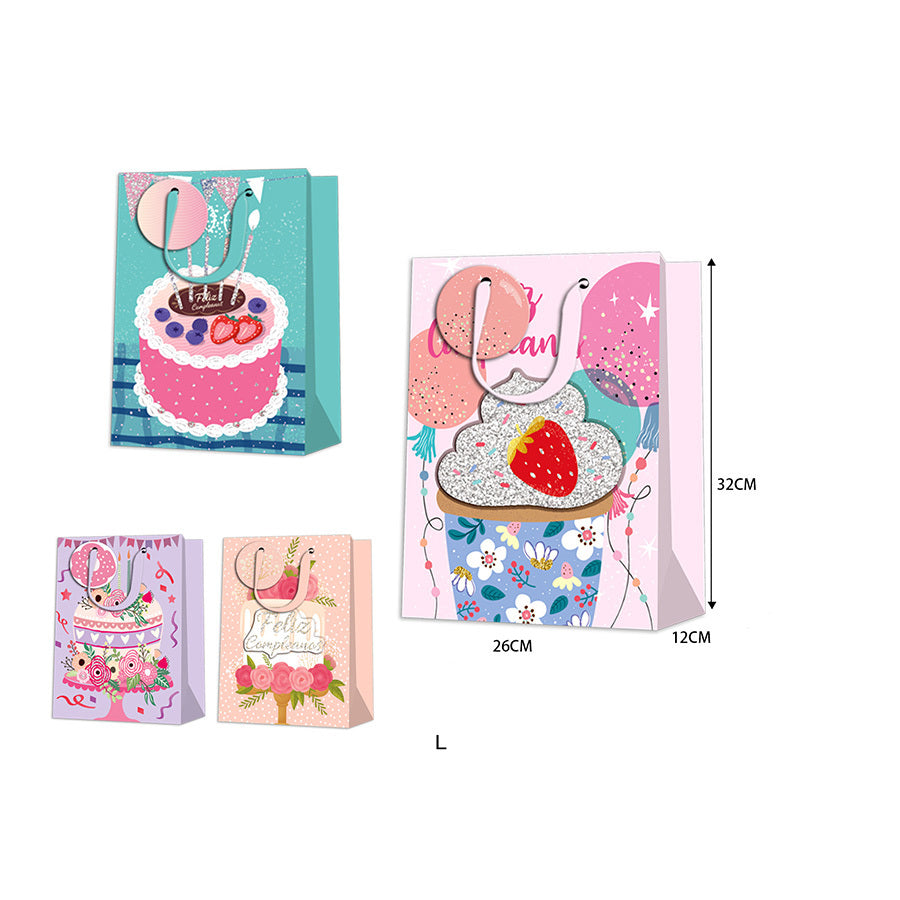 12pcs Plus Size Exquisite Gift Bag, 3D Patch & Powder Sprinkle Design, Multiple Styles, Can Be Used For Birthday Parties, Weddings, Shopping And Other Occasions, Reusable