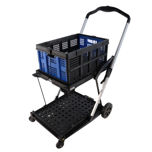 Folding Service Cart With Wheels Double-decker, Shopping, Library, Office Warehouse Moving Carts