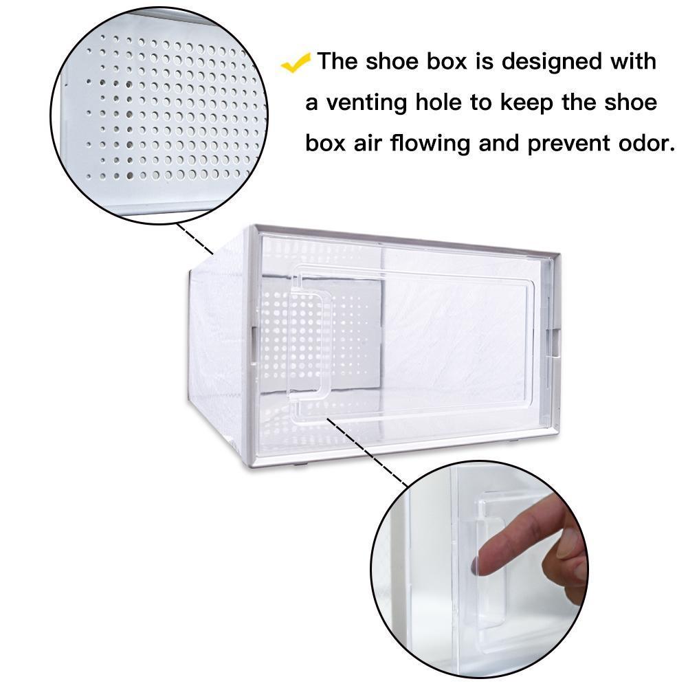 8-pack Clear And White Stackable Plastic Shoe Storage Boxes For Wardrobes, Sneakers