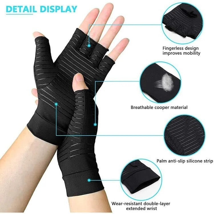 Anti Arthritis Fingerless Copper Compression Gloves Hand Support Pain Relief UK