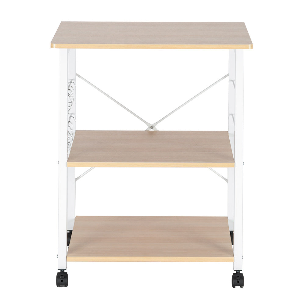 3-tier With 10 Hooks, 4 Wheels, X-reinforcement On The Back, Microwave Rack