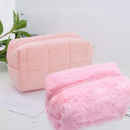 4pcs Cute Fluffy Cosmetic Bag Female Large Capacity Senior Sense Portable Autumn And Winter Plush Storage Bag