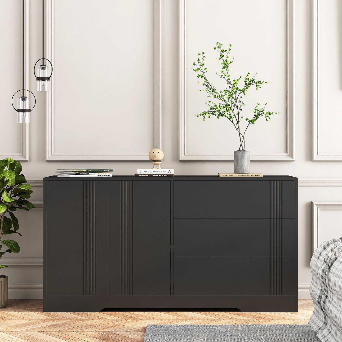 Sideboard Buffet Cabinet With Storage, Modern Kitchen Buffet Storage Cabinet With Drawer And Doors, Large Coffee Bar With Adjustable Shelves For Kitchen