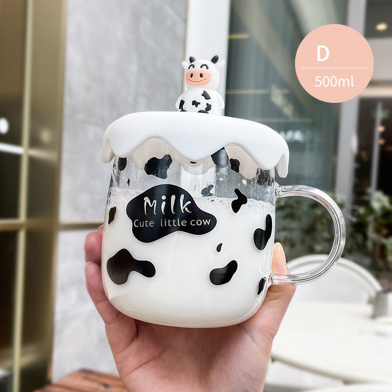 Glass Cup With Lid Large Capacity Office Water Cup Female Cute Girl Heart