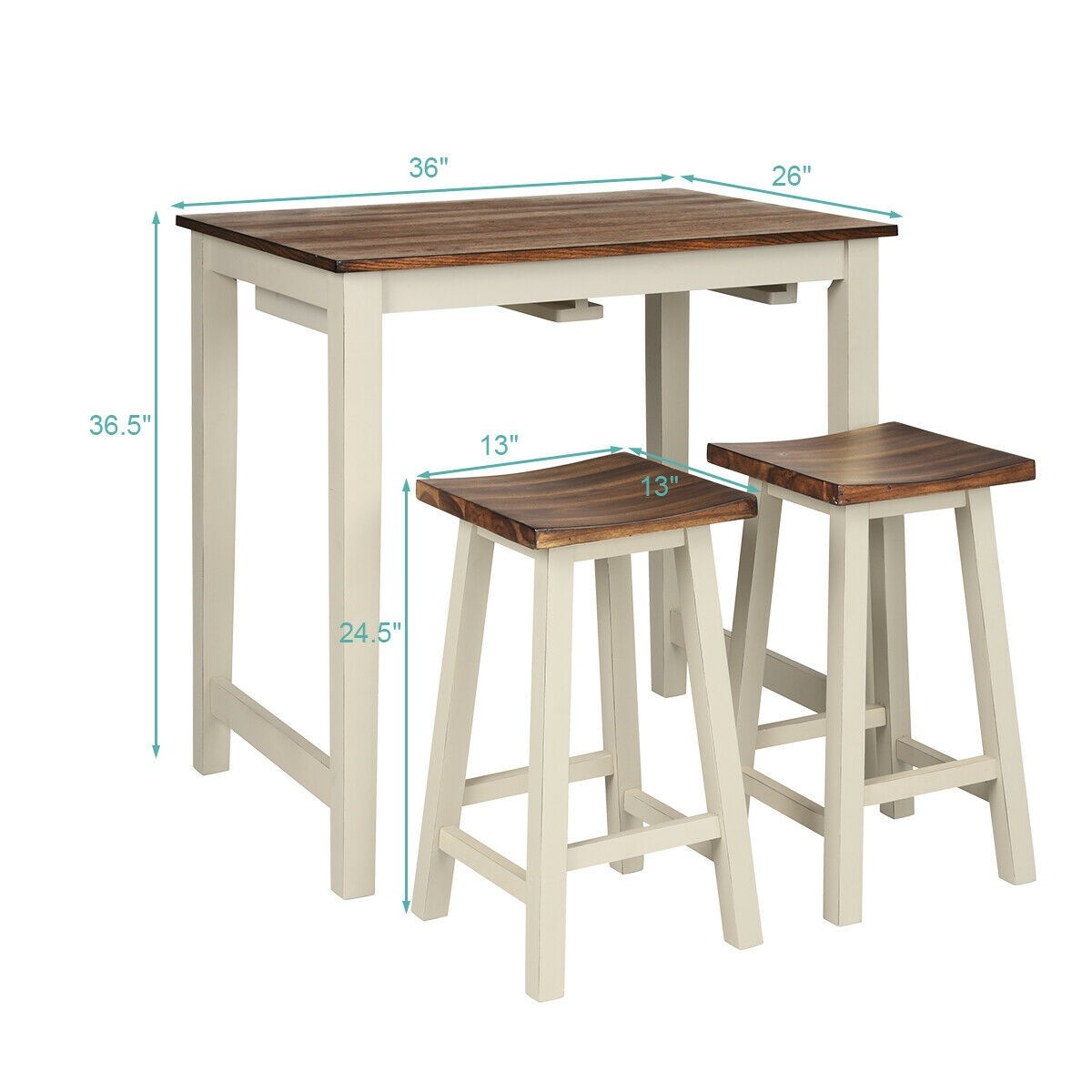 Counter Height Pub Table With 2 Saddle Bar Stools