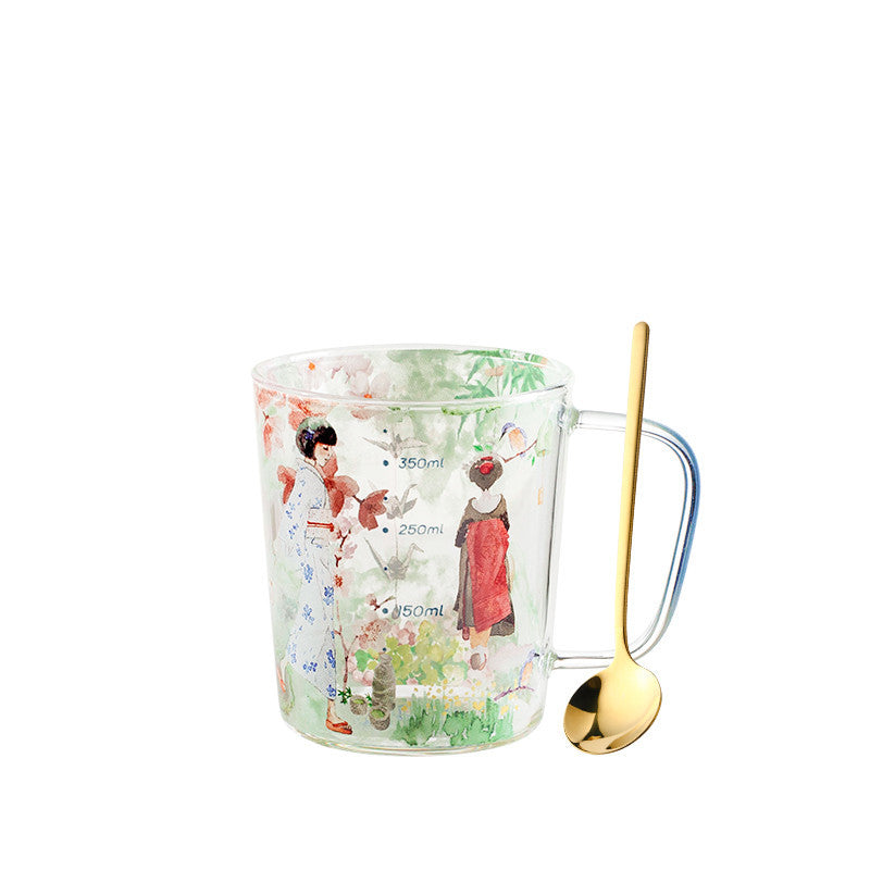 Japanese Style Large-capacity High Borosilicate Glass Mug With Graduated Spoon