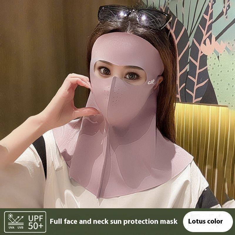 Summer Ice Silk Full Face Seamless Neck And Forehead Integrated Sun Mask