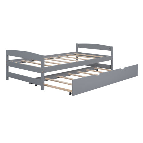 Twin Size Platform Bed With Twin Size Trundle, Gray