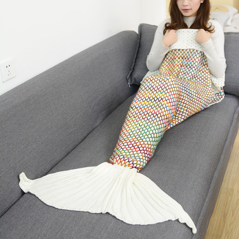 Color Grid Crochet Sofa Cover Blanket Air Conditioner