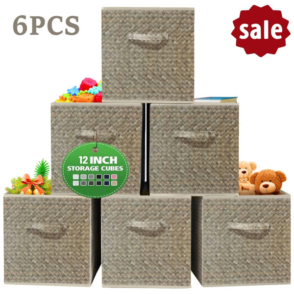 12 Inch Foldable Cube Storage Bins Set Of 6, Closet Organizers Bins And Storage Box For Toy Clothes-Brown