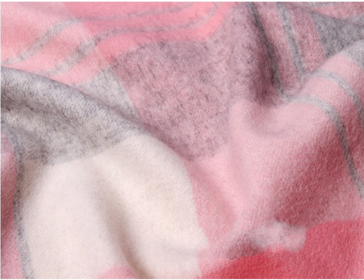 Female Fringed Plaid Wool Scarf British Style Wool Shawl