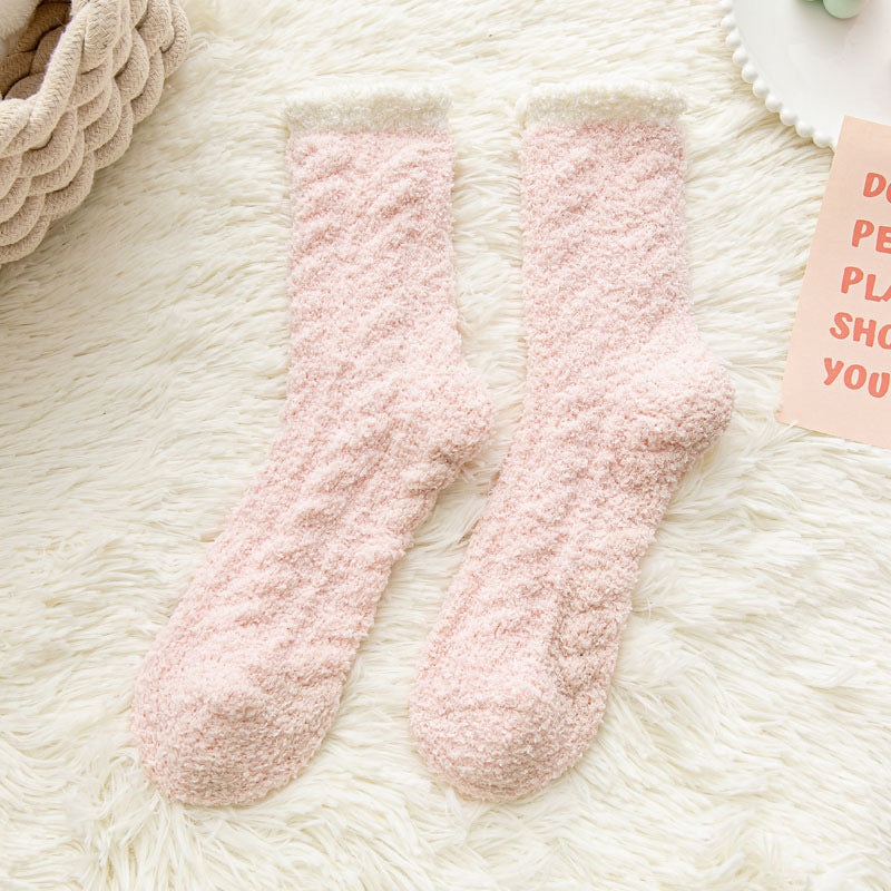 Thickened Thermal Coral Fleece Twist Women's Socks Pile Style Middle Tube
