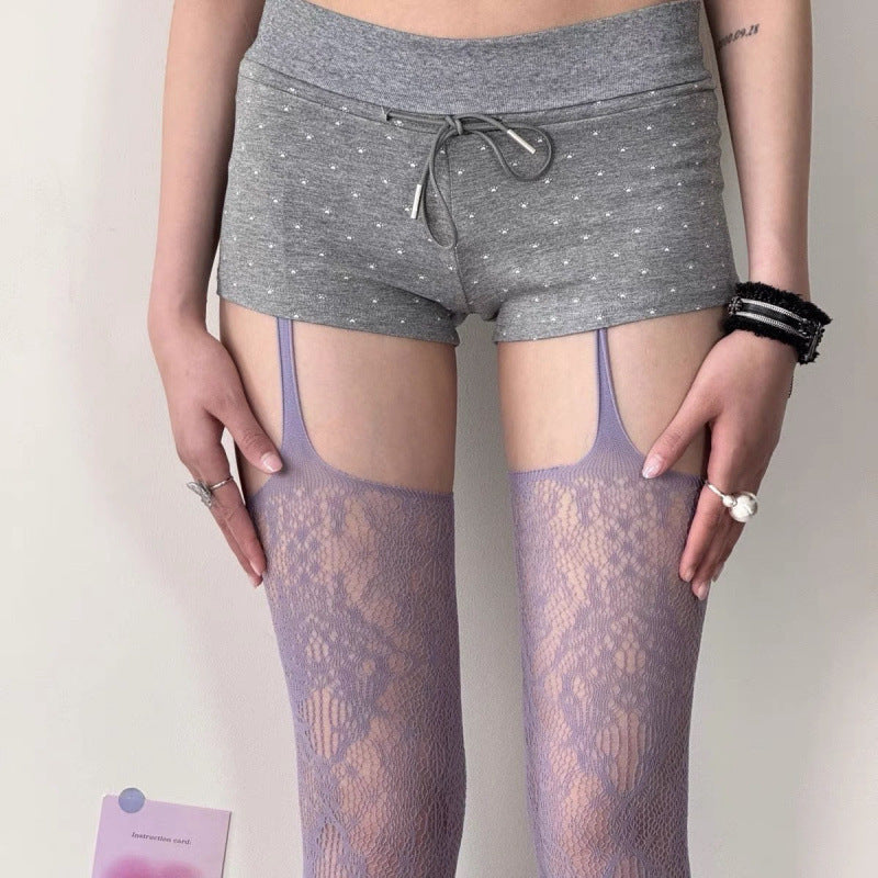 Lace Mesh Hollow Jacquard Black Silk Fishnet Stockings