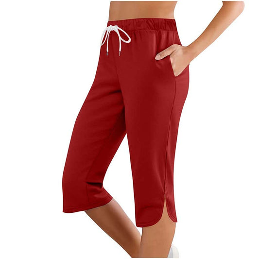 Women's Capri Leggings Drawstring High Waisted Sweatpants Lounge Running Gym Short With Pockets