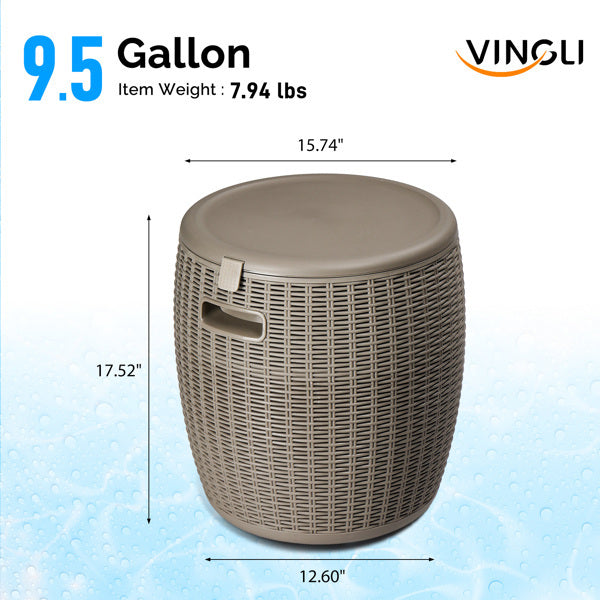 9.5 Gallon Taupe Rattan Barrel Plastic Side Table