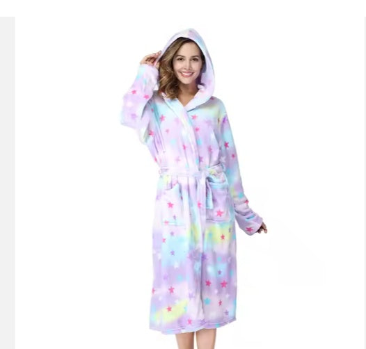 Local Stock Plush Oversize Winter Soft Warm Long Flannel Bathrobe With Hooded Women Thick Night Fleece Bath Robes Dressing