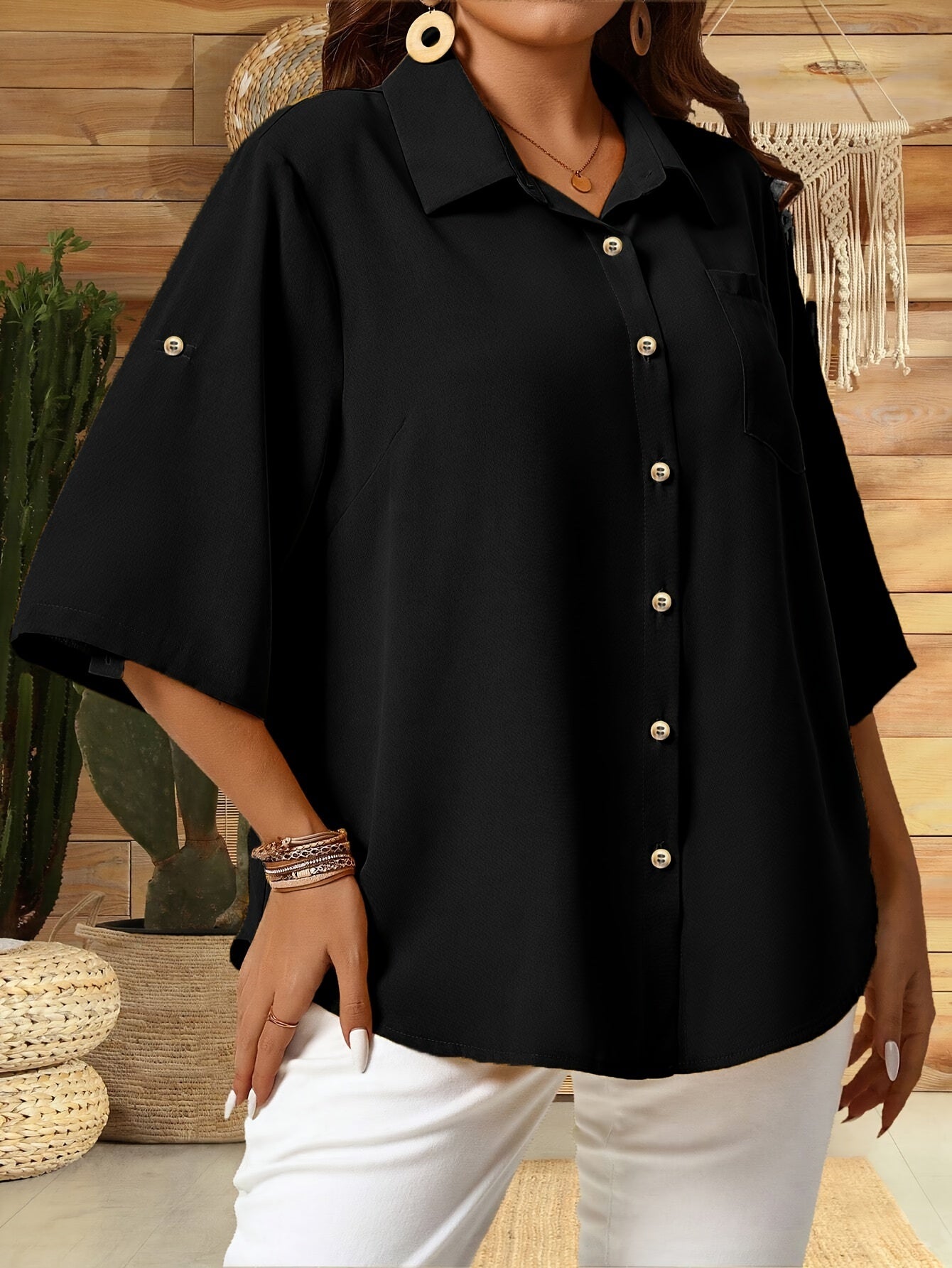 Women's Plus Size Button-Front Collar Shirt - Spring And Summer Casual Short-Sleeve Blouse & Plus Size Apparel