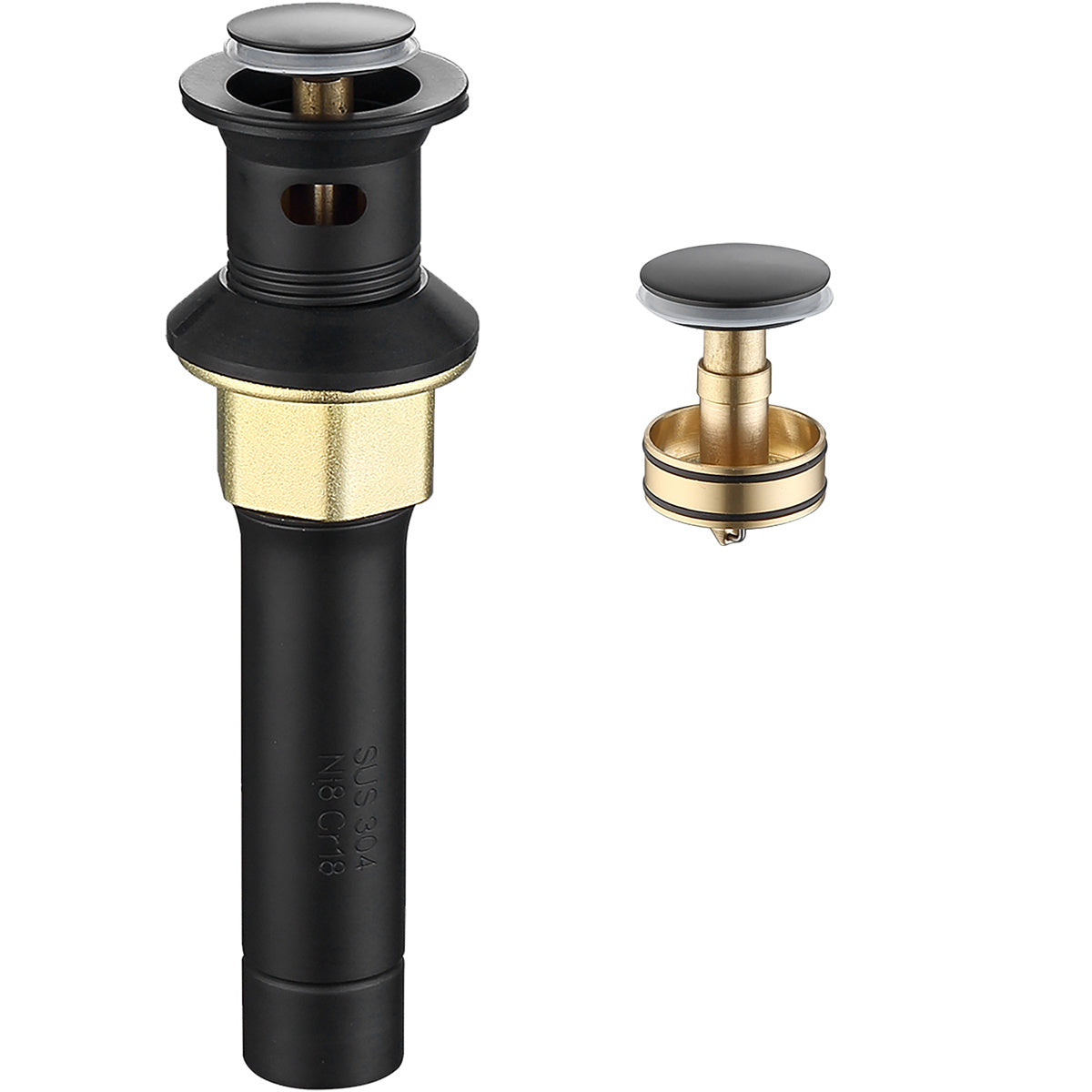 Pop-Up Drain Stainless Steel With Overflow Anti-Clogging For Vessel Sink Lavatory Vanity Sink Drain With Strainer Basket, Matte Black