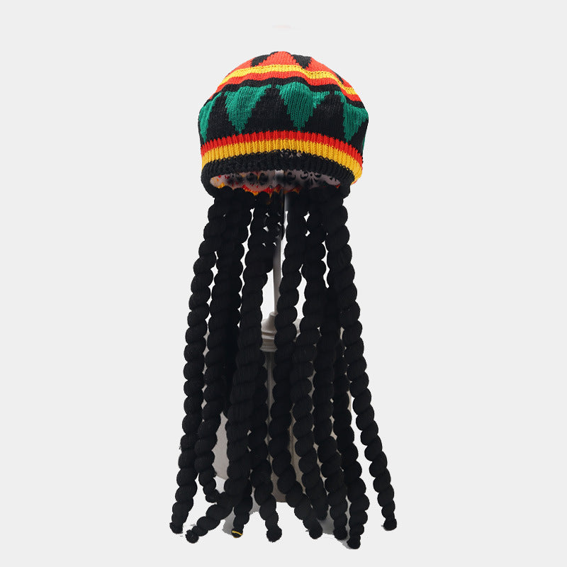 Jamaica Wig Woven Hat Women's Retro Yellow And Green Stitching Beret