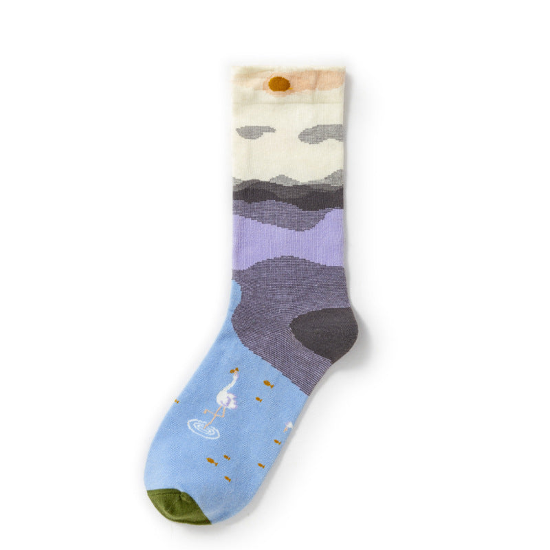 Retro Trendy Autumn And Winter Abstract Art Socks Europe And America Creative Combed Cotton