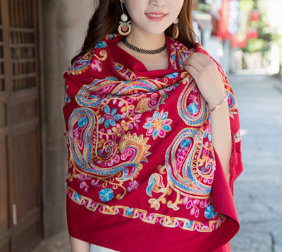 Embroidered Cotton And Linen Scarf Travel Sunscreen Ethnic Style Silk Scarf