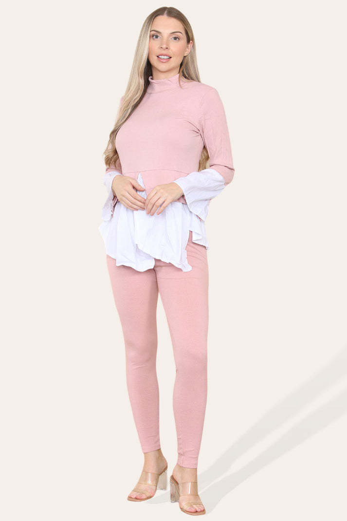 Ribbed Lounge Wear Flared Shirt And Leggings Co-Ord Set