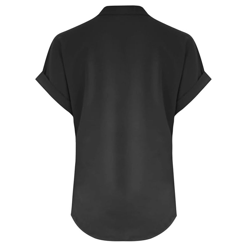 Women's Solid Color V-Neck Short Sleeve Blouse Button Detail, Summer Casual & Work T-Shirt