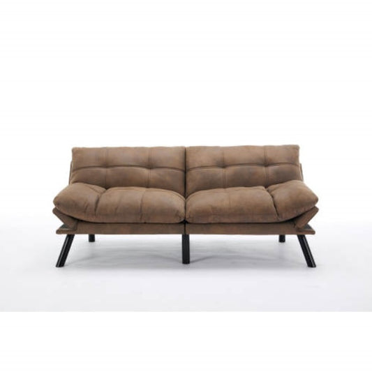 Leatehr Feeling Brown Convertible Folding Modern Sofa Bed