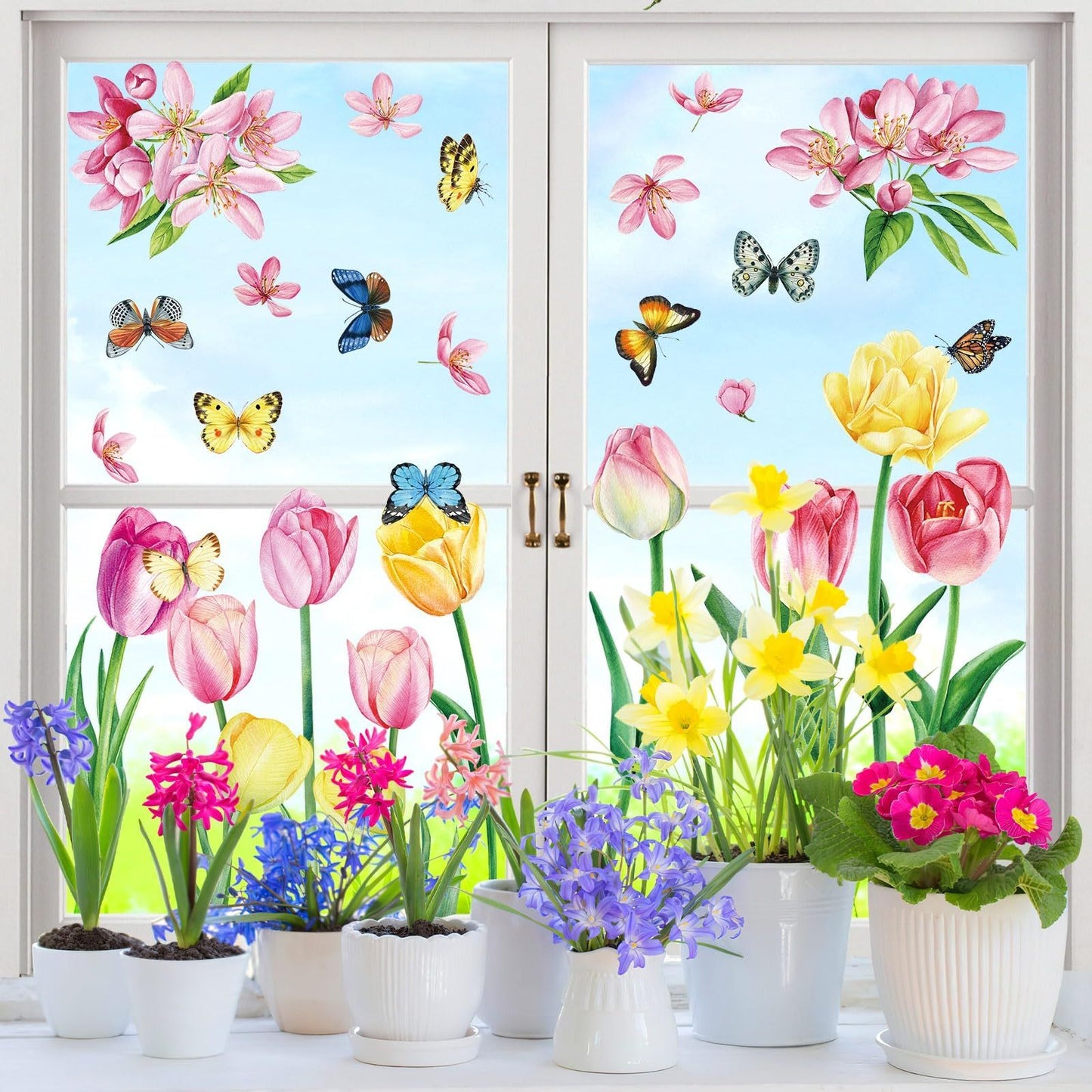 Window Stickers Spring Self-Adhesive 9 Sheets Spring Flowers Butterfly Window Stickers Double Sided Window Stickers Spring Hummingbird Window Stickers For Window Decoration Spring,415-10032-KG