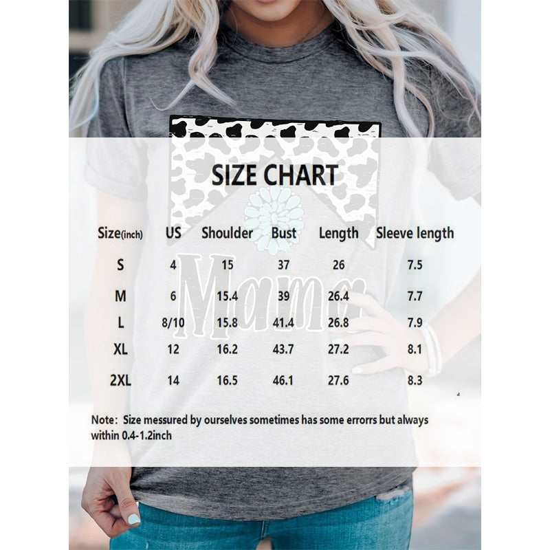 Women's 'MAMA' & Leopard Print Round Neck Tee - Trendy Summer Casual T-Shirt