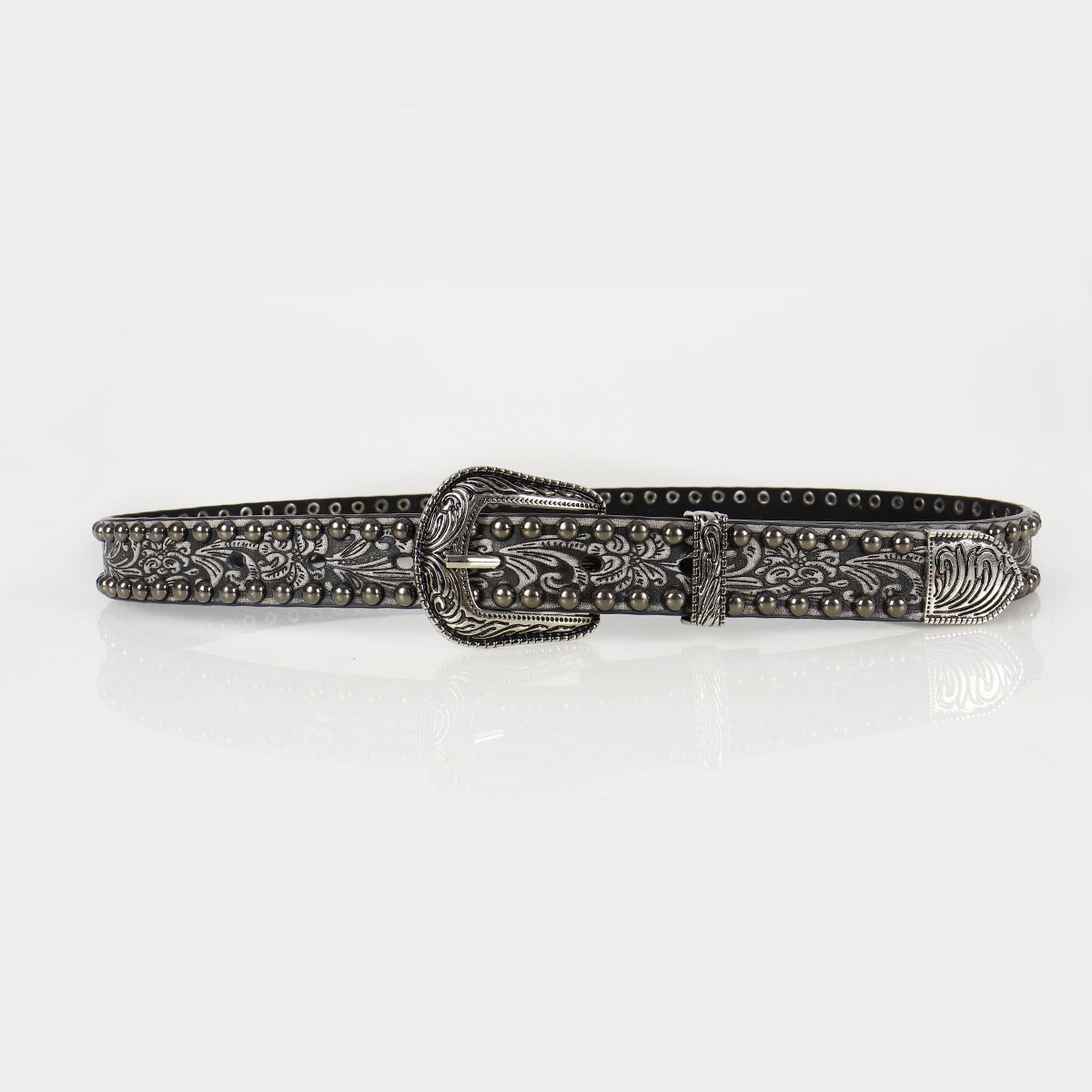 Women's Vintage Threading Rivet Embossed Pin Buckle Belt