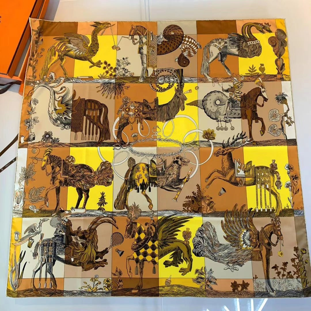 Handmade Hemming Twill Silk Printed Shawl