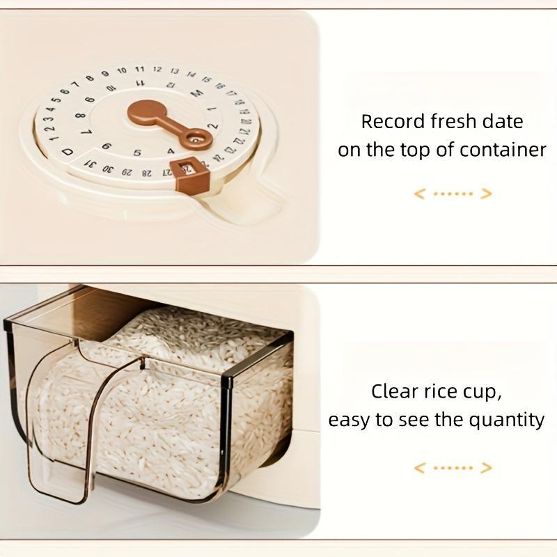 Automatic Rice Dispenser With Cup, Large Capacity Moisture-proof And Insect-proof Sealed Rice Storage Container, Suitable For Rice, Grains, Flour, Pet Food And Other Kitchen Supplies, Holiday Decorati