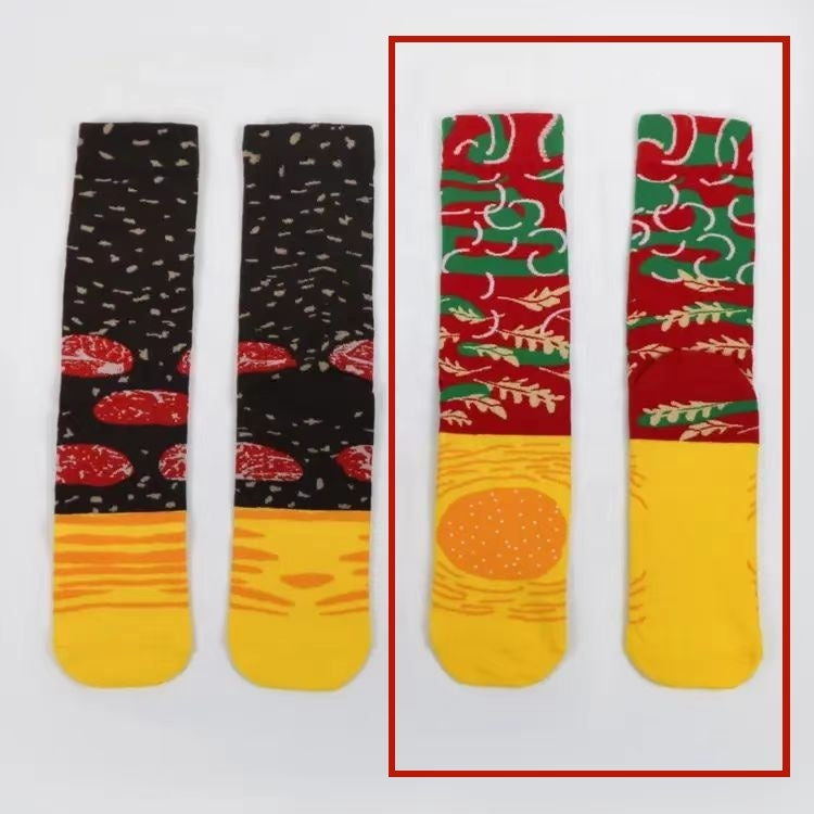 Straight High Trendy Socks Cotton Cartoon Hamburger Fries