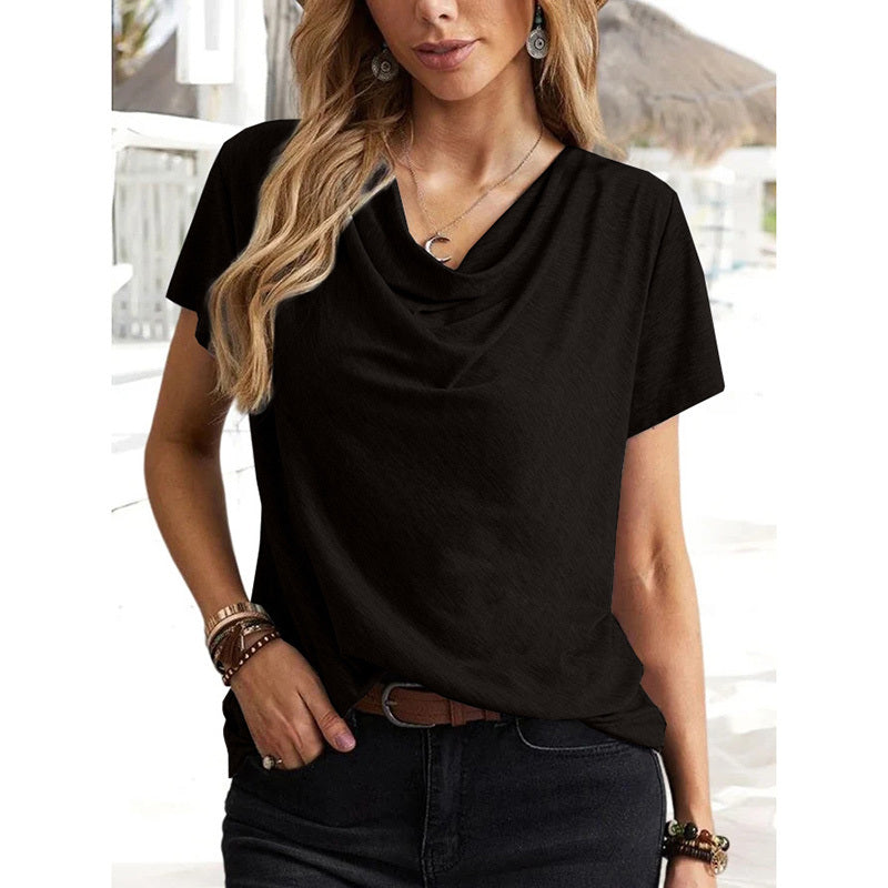 Womens Short Sleeve Cowl Neck Shirts Trendy 2025 Dressy Casual Outfits Ladies Top Blouses