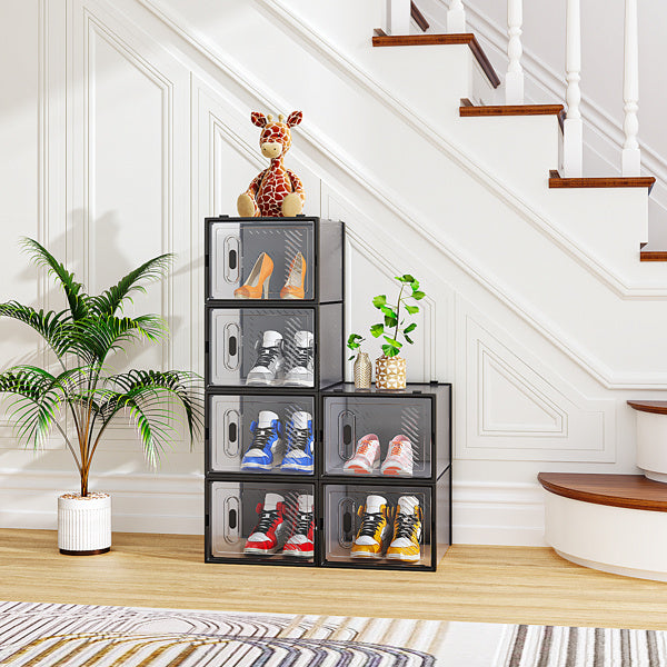 Black Large 6PCS 36x28x21cm Shoebox, Plastic, Grid, Free Combination