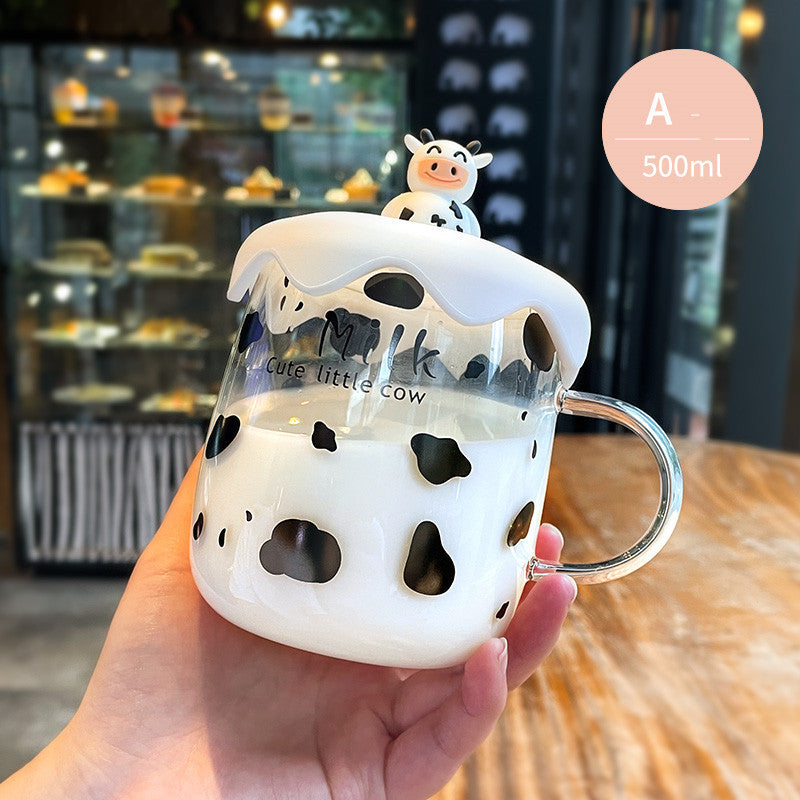 Glass Cup With Lid Large Capacity Office Water Cup Female Cute Girl Heart