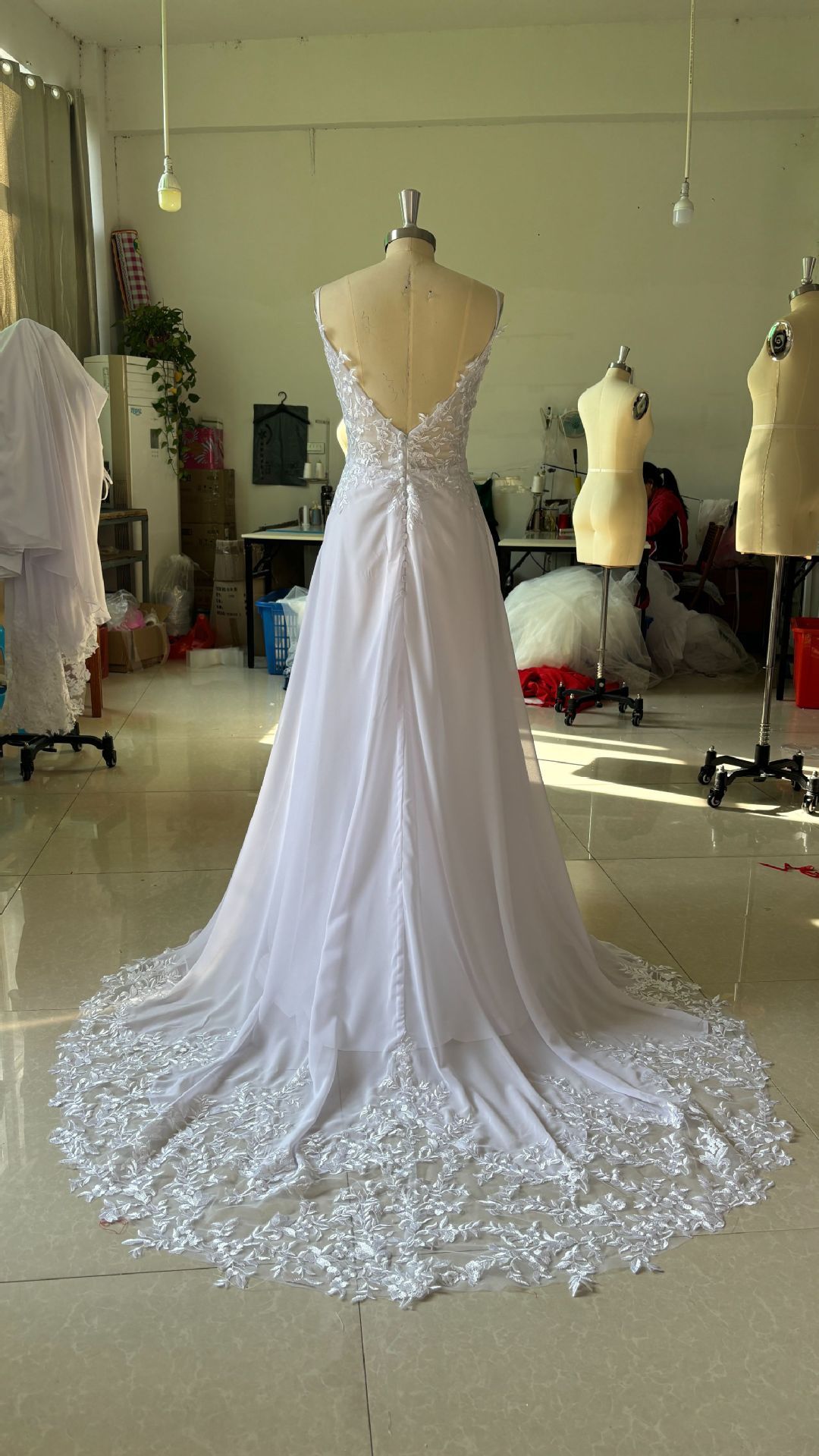 Strap Fishtail Wedding Dress Bridal Slim Satin Lace Dress