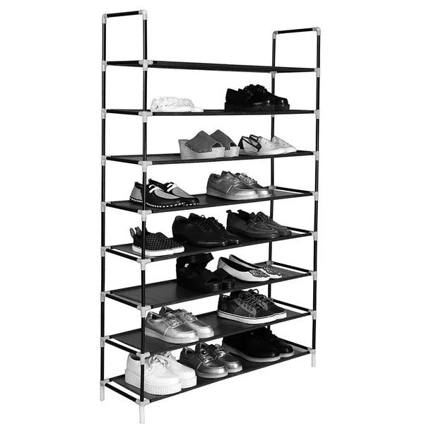 Ultra Large Capacity 8 Layers Non-woven Fabrics Steel Shoe Rack Black RT