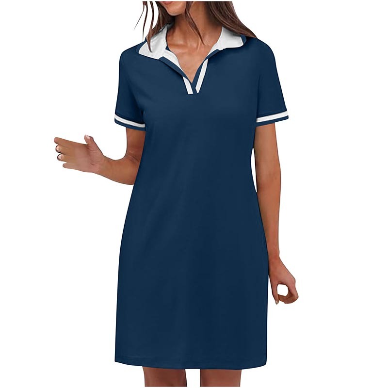 Women's Polo Dress Short Sleeve V Neck Casual Summer Mini Shirt Dress With Pockets