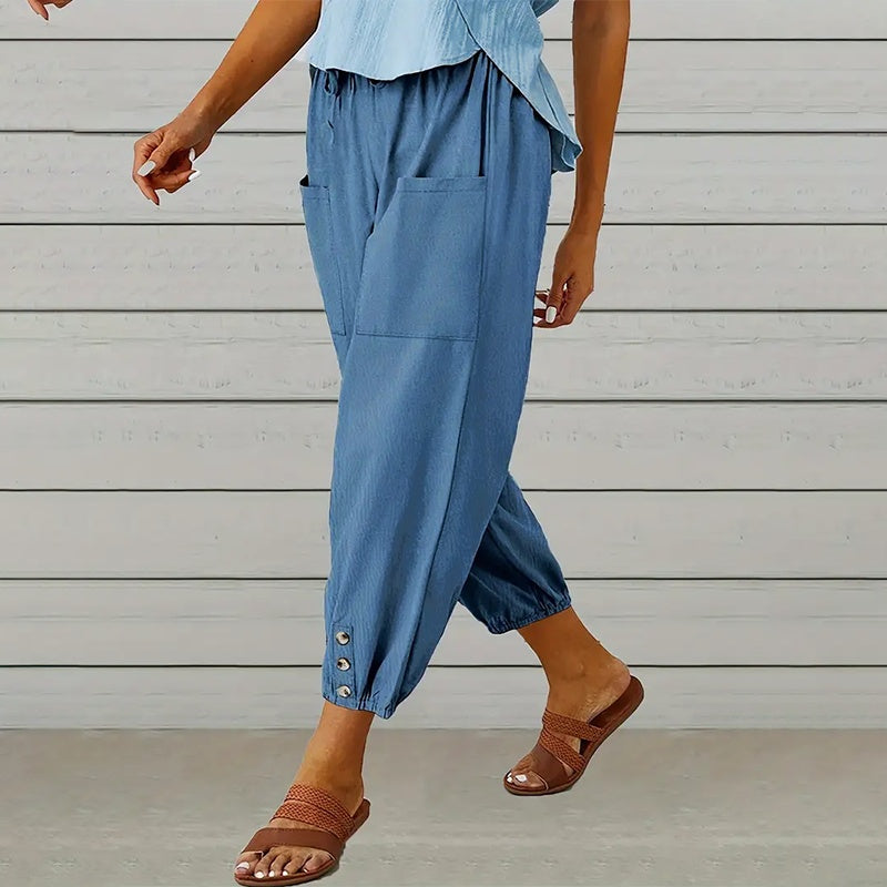 Effortless Drawstring Capris - Women's Wide Leg Casual Summer Pants With Adjustable Waist